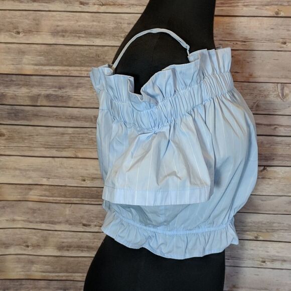 BP Cold Shoulder Ruffle Trim Pinstripe Top - Picture 4 of 8